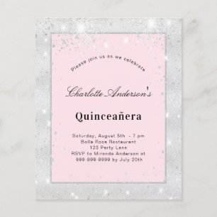 Budget Quinceanera Silver Blush roze glitsstof