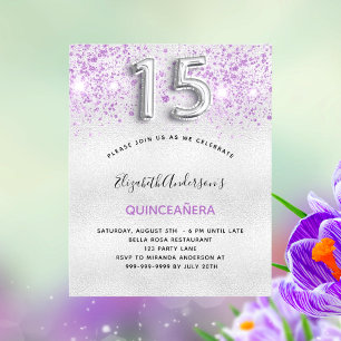 BUDGET Quinceanera Silver paarse glitter druppels