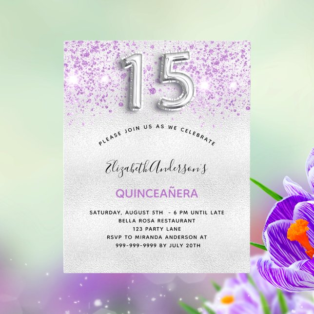 BUDGET Quinceanera Silver paarse glitter druppels (Creator heeft geüpload)