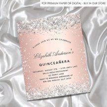 Budget Quinceanera Silver roos Gold-uitnodiging