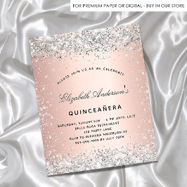 Budget Quinceanera Silver roos Gold-uitnodiging