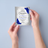 Budget Quinceanera Silver White Royal Blue Invite Flyer (Hand)