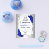 Budget Quinceanera Silver White Royal Blue Invite Flyer (Enkel)
