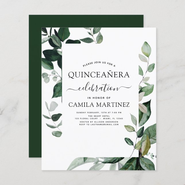 Budget Quinceanera Spring Botanical Greenery (Voorkant / Achterkant)