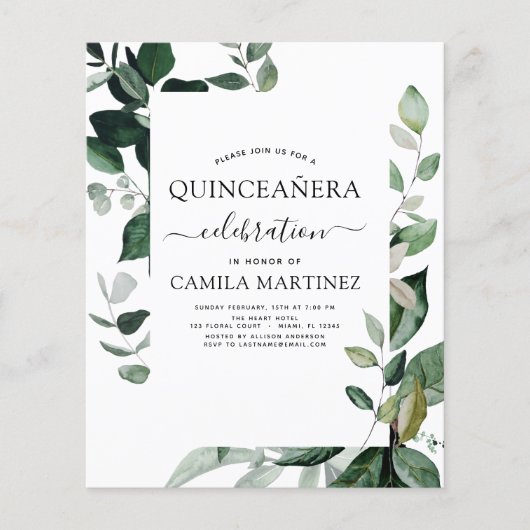 Budget Quinceanera Spring Botanical Greenery Flyer (Voorkant)