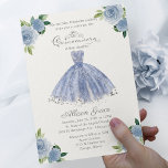 Budget Quinceanera Uitnodiging Bilingual Blue Gown<br><div class="desc">Elegant blauw floreel voordelige quinceanera-feestjes van 4, 5 x 5, 6 inch. OPMERKING: de enveloppen zijn NIET meegerekend; er kunnen afzonderlijke A7-enveloppen worden aangeschaft.</div>