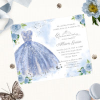 Budget Quinceanera Uitnodiging Bilingual Blue Gown