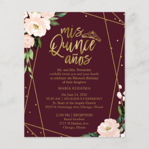 Budget Quinceanera Uitnodiging Bilingual Burgundy