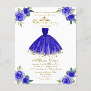 Budget Quinceanera Uitnodiging Bilingual Royal Blu