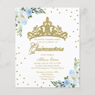 Budget Quinceanera Uitnodiging Bilingual Tiara Blu