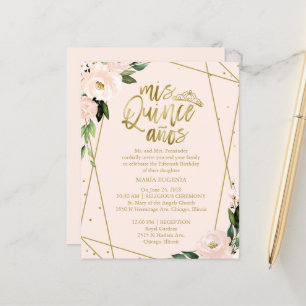Budget Quinceanera Uitnodiging Gold Foil Blush Pin