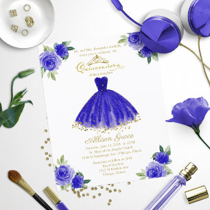 Budget Quinceanera Uitnodiging Gold Royal Blue Gow