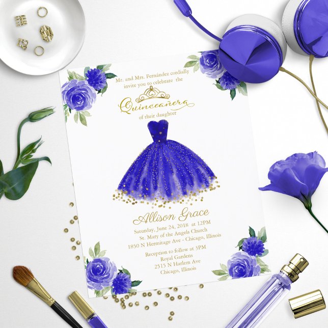 Budget Quinceanera Uitnodiging Gold Royal Blue Gow (Creator heeft geüpload)