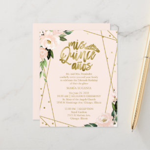 Budget Quinceanera Uitnodiging Goud Folie Blush Ro