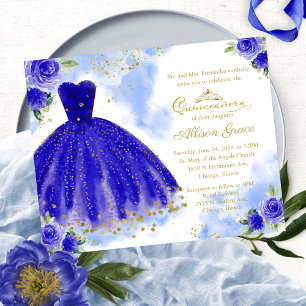 Budget Quinceañera Uitnodiging Koningsblauwe Jurk