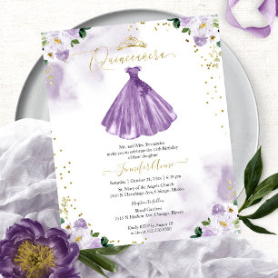 Budget Quinceañera Uitnodiging Paarse Bloemenkleed