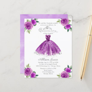 Budget Quinceanera Uitnodiging Paarse Jurk