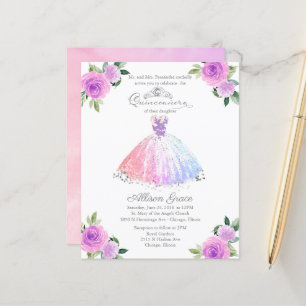 Budget Quinceanera Uitnodiging Pastel Kleuren Jurk