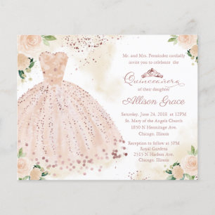 Budget Quinceanera Uitnodiging Roos Gold Blush Gow