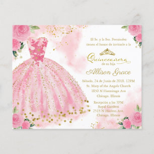 Budget Quinceanera Uitnodiging Spaans Heet Roze