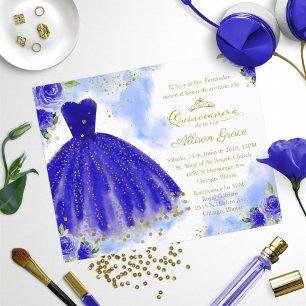 Budget Quinceañera Uitnodiging Spaans Koningsblauw