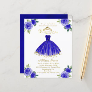 Budget Quinceañera Uitnodiging Spaans Koningsblauw