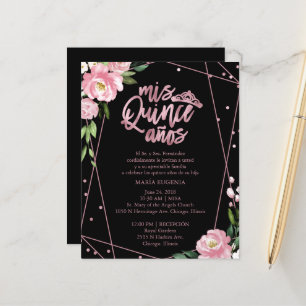 Budget Quinceanera Uitnodiging Spaans Roze Zwart