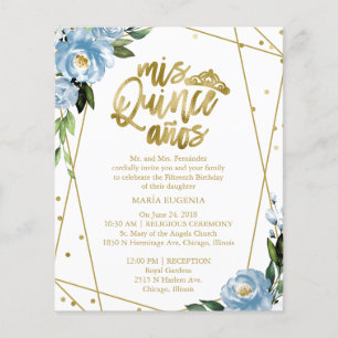 Budget Quinceanera Uitnodiging Tweetalig Blauw 