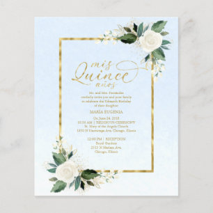 Budget Quinceañera Uitnodiging Tweetalig Blauw Gou