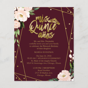 Budget Quinceanera Uitnodiging Tweetalig Bourgondi