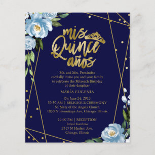 Budget Quinceanera Uitnodiging Tweetalig Donkerbla