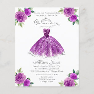 Budget Quinceanera Uitnodiging Tweetalig Paars