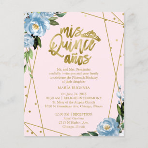 Budget Quinceanera Uitnodiging Tweetalig Roze Blau