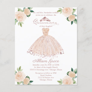 Budget Quinceanera Uitnodiging Tweetalig Roze Jurk