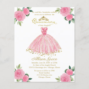 Budget Quinceanera Uitnodiging Tweetalig Roze Jurk