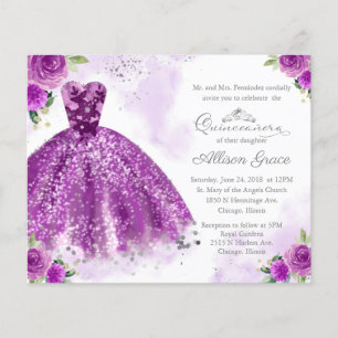 Budget Quinceanera Uitnodiging Zilveren Paarse Jur