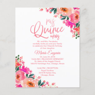 Budget Quinceañera Uitnodigingen Heet Roze Bloemen
