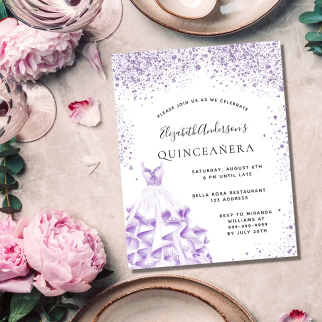 Budget Quinceanera violet witte jurk glitter (Creator heeft geüpload)