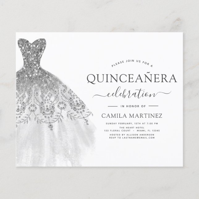 Budget Quinceanera White en Silver Glitter (Voorkant)