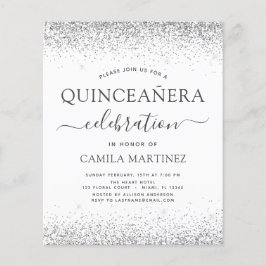 Budget Quinceanera White Silver Glitter Uitnodigin