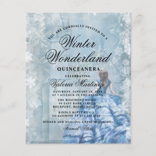Budget Quinceanera Winter Wonderland uitnodiging (Voorkant)