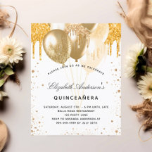 Budget Quinceanera witgouden ballonnen uitnodiging