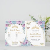 Budget Quinceañera XV Blauw Lila Padrinos Programm (Staand voorkant)