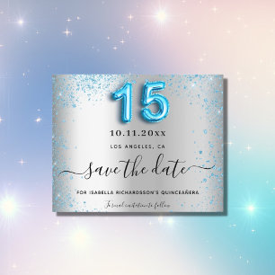 Budget Quinceanera zilver blauw save the date