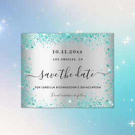 Budget Quinceanera zilver teal save the date