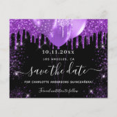 Budget Quinceanera zwart paars save the date (Voorkant)