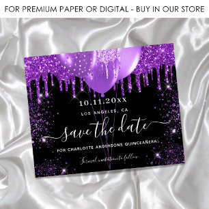 Budget Quinceanera zwart paars save the date