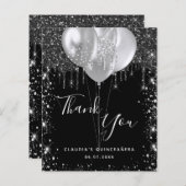 Budget Quinceanera zwart zilver bedankje (Voorkant / Achterkant)
