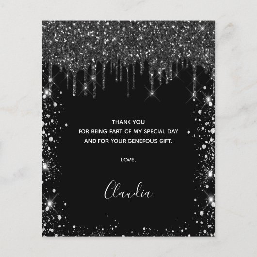 Budget Quinceanera zwart zilver bedankje (Achterkant)