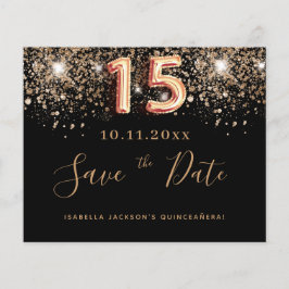 Budget Quinceanera zwarte glitter save the date